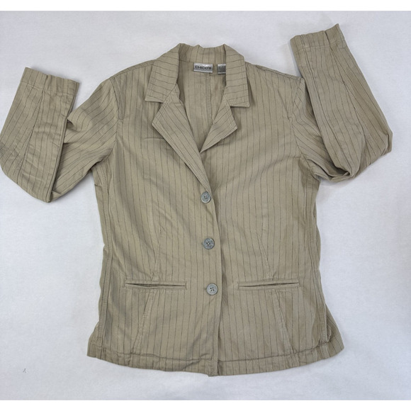 Grunge Chicos Cotton Cinched Waist Blazer Pinstripe Women Size 0 Neutral Preppy - Picture 2 of 8